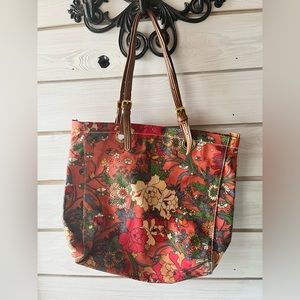 Sakroots Artist Circle Coated Canvas Tote Bag in Orange Floral